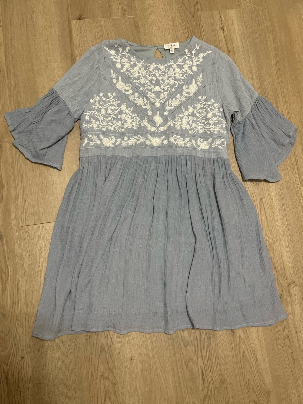Umgee Light Blue Embroidered Cotton Dress (L)